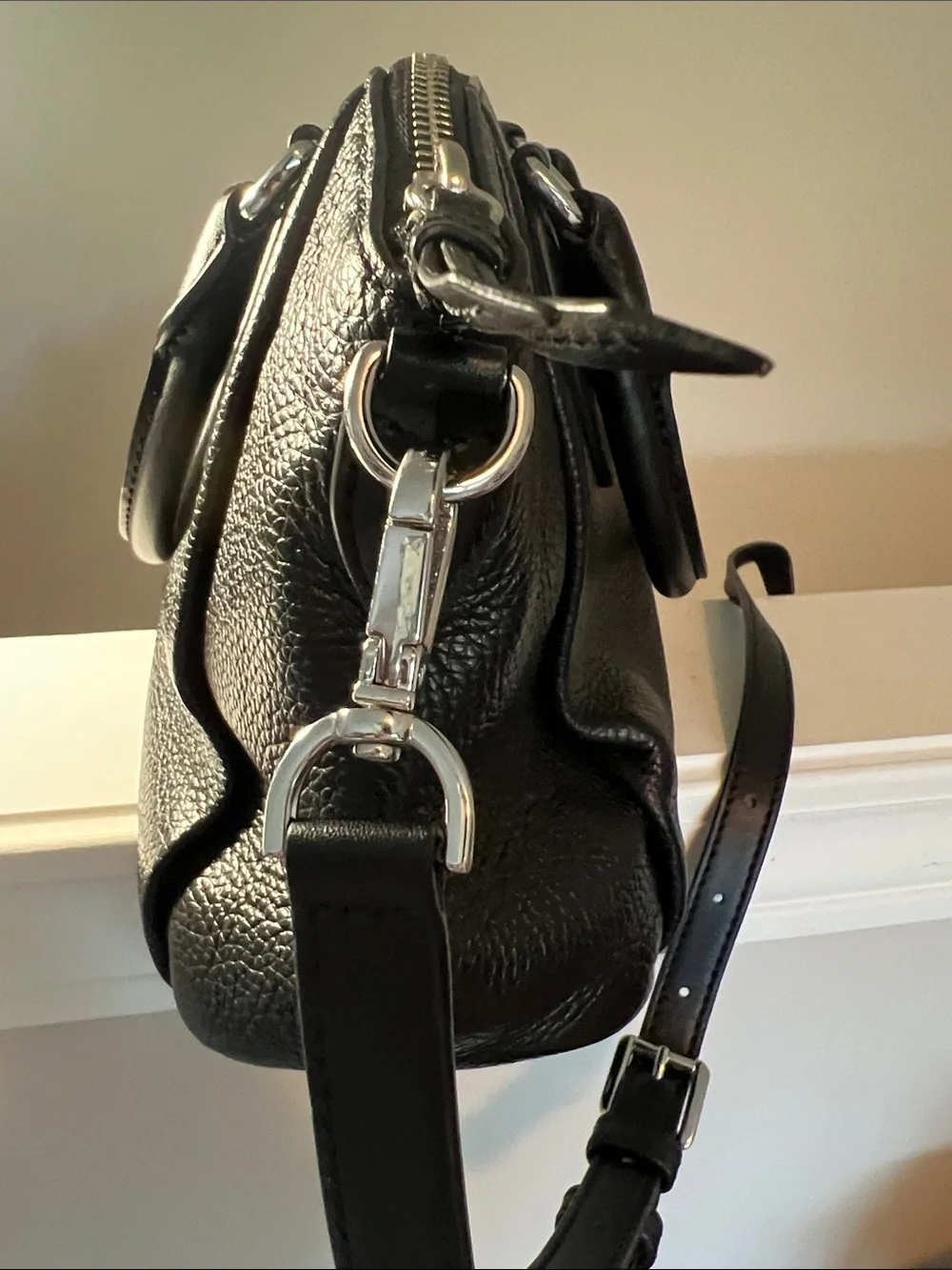 Michael Kors Black Pebbled Leather Satchel with Adjustable Crossbody Strap